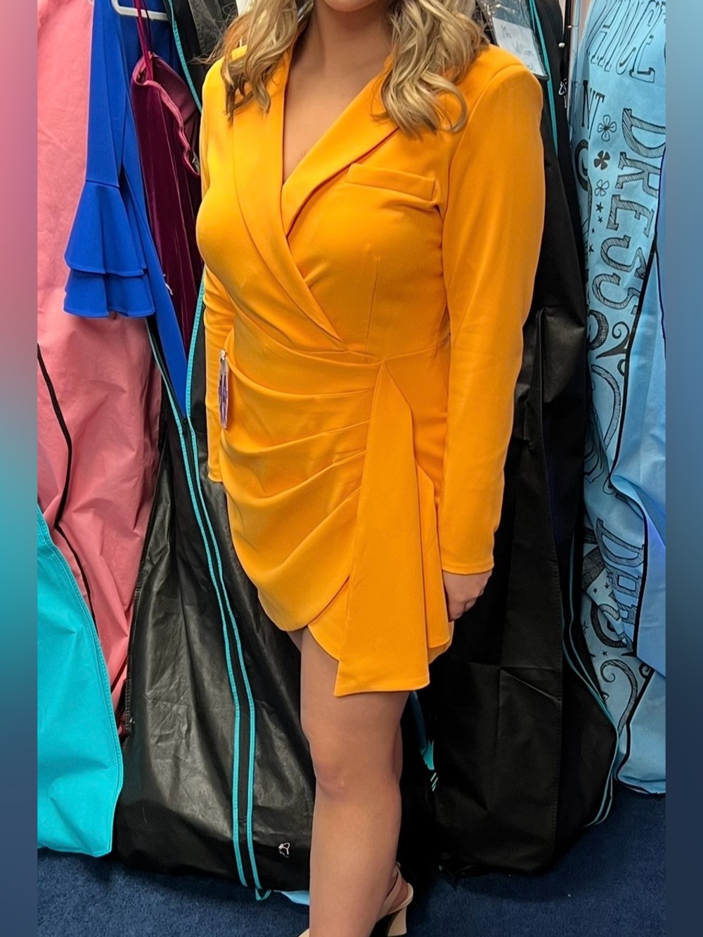 Lavish Alice Orange Draped Blazer-Style Long Sleeve Dress